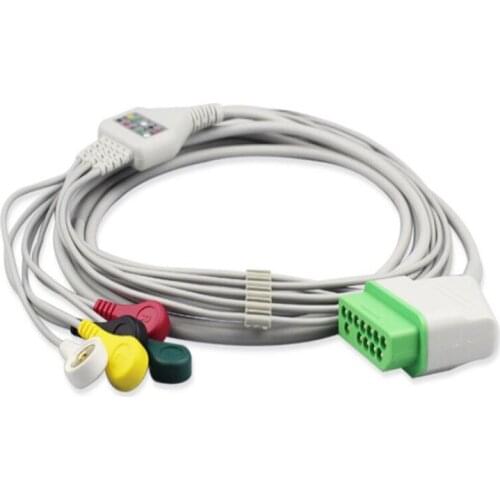 Compatible for NIHON KOHDEN BSM-2300 Life Scope Patient Leadwire ECG Cable Rectangle 12Pin ECG 5 leads Leadwires snap End TPU