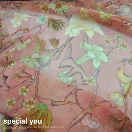 LEO&LIN Beautiful Flower Large Wide Silk Georgette Chiffon Thin Skirt Shirt Fabric Fabric DIY Sewing