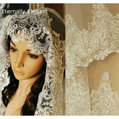 1.5m White/Ivory Wedding Veil With Comb Lace Beads Mantilla Bridal Veil Wedding Accessories Veu De Noiva MD47