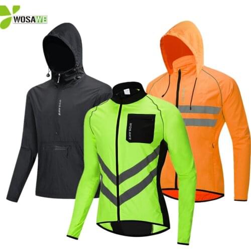 Reflective Running Jackets Men Waterproof Windproof Lightweight Windbreaker High Visibility Cycling Sports Sweatshirts