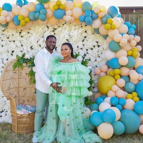 Trend Mint Tulle Bridal Robes Maternity Photo Dress Custom Made Tiered Ruffle Evening Party Gown Sweep Train 2020 Summer Dreses