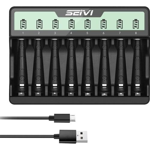 AA AAA Battery Charger 8 Slots Fast Charge with LCD Display for AA AAA Ni-MH Rechargeable Batteries