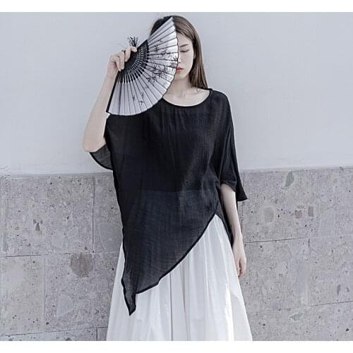 Women Irregular Length Tencel Sunscreen Tops Blouse Ladies Loose Shirt Plus Size Tops 2021 Summer