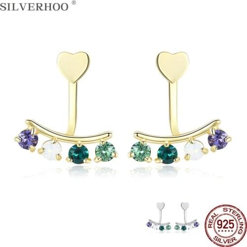 SILVERHOO 925 Sterling Silver Womens Stud Earrings Geometric Irregular Multicolor Austria Crystal Female Earring Fine Jewelry