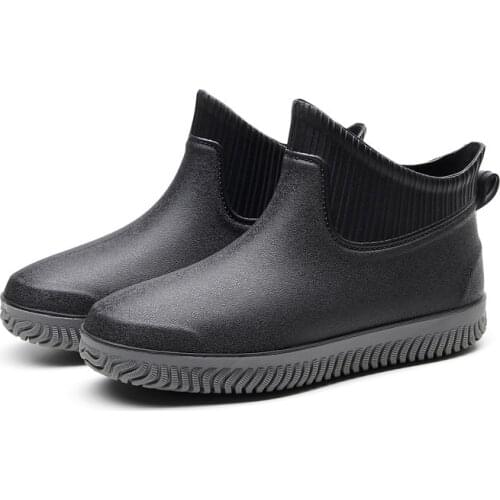 Winter Fashion Men Short Rain Boots Non-slip Work Water Boots Casual Thick Rainboots PVC Waterproof Wear-resistant Rubber Shoes