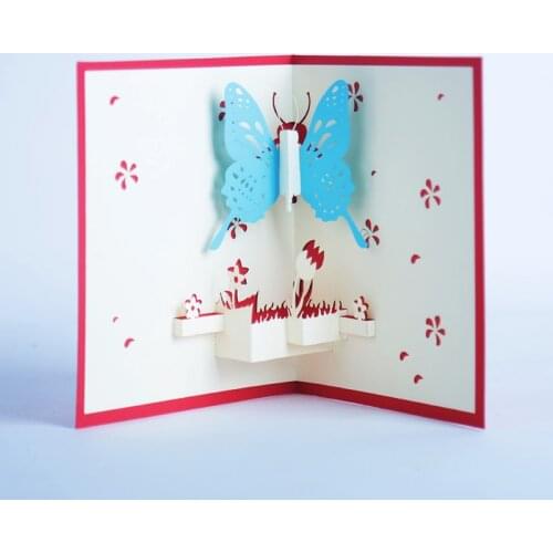 10pcs Wholesale 3D Handmade Blue Pink Butterfly Paper Greeting Card PostCard Teachers' Day Birthday Party Festival Creative Gift