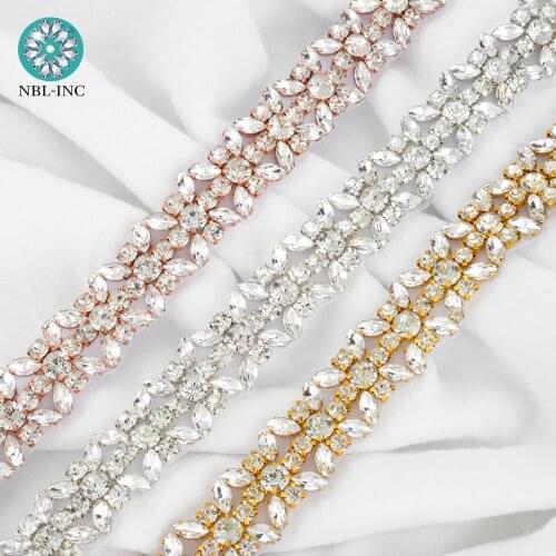 10 yards) Wholesale Wedding Silver bridal Rhinestone crystal applique trim gold iron sew on for wedding dresses WDD1136