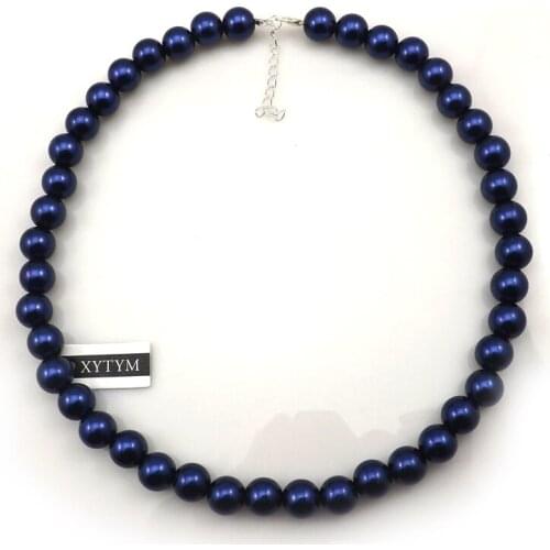 12mm Royal Blue Imitation Pearls Necklace 20" With Lobster Clasp For Gift 5pcs/lot