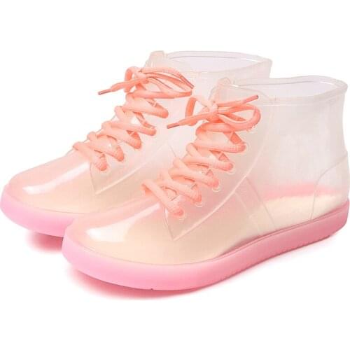 2021 New Fashion Boots Womens Flat Rain Shoes Transparent Rain Boots PVC Boots Waterproof Shoes Students Rain Boots Mujer Cheap