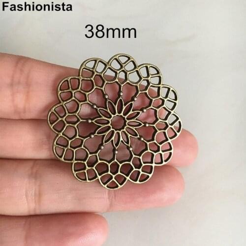 30 pcs - Filigree Flower Settings Large Size 38mm Round Decorative Design Pattern Charm Connectors,Antique Bronze Jewel Findings