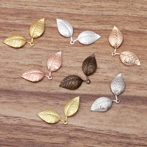 50pcs Gold Vintage Double Leaf Charm Pendant 13x32mm Jewelry Findings for Necklace Bracelet Brooch Making Hair Sticks Craft DIY