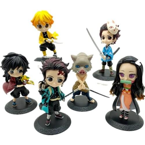 6 Styles14CM Anime Demon Slayer Figure Cute Posket Kamado Tanjirou Nezuko Statue Model Toys Inosuke Kimetsu No Yaiba Doll