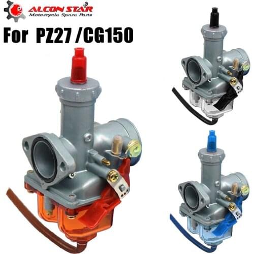 Alconstar- For Keihi PZ27 For Honda CG150 Manual Choke Motorcycle Carburetor Carb with Transparent Float Chamber Racing
