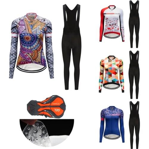 Free Shipping Women Fall Cycling Jersey Set Long Sleeve Road Bike Clothing BIB Dress Female Bicycle Clothes Sport Suit Uniform