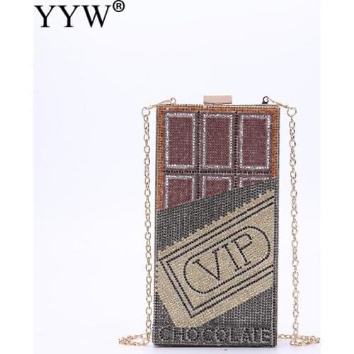 Shiny Diamonds Money Evening Clutch Bags Chocolate Design Shoulder Bag Purse for Women 2021 Elegant Small Square VIP Chain Bag