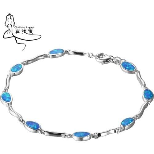 Simple Fashion Elegant Silver Plated Blue & Brown Fire Opal Bracelets Hot Sale Casual Style Jewelry for Women Gift SL208