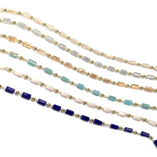 1Meter Handmade Plated Gold Wire Wrapped Rosary Chains Glass Stone Beads Chain Crafts for Jewelry Making Necklace Bracelet