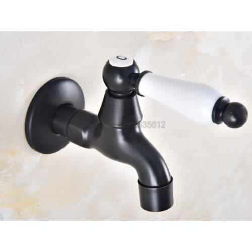 Black Oil Rubbed Bronze Wall Mounted Mop Pool Faucet Laundry Sink Cold Water Tap Ceramic Handle tav341
