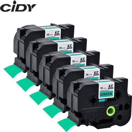 CIDY 5pcs black on green 36mm tze LAMINATED label tapes Compatible TZe761 TZe-761 tze 761 tz-761 tz 761 for Brother p-touch