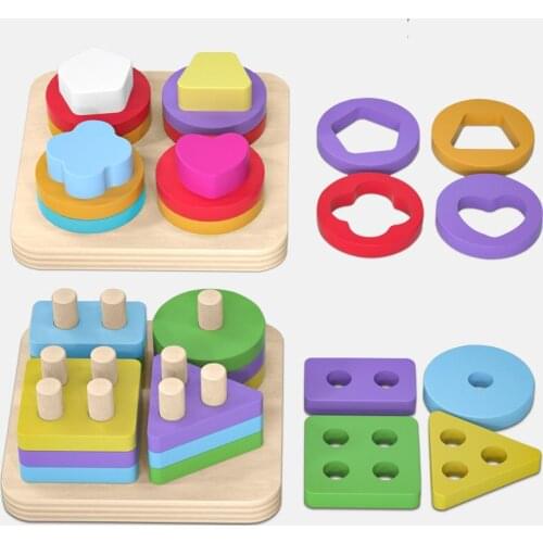 Wooden Montessori Toy Educational Building Blocks Toys Macaroon Column Color Shape Match Stacking Block Puzzle Toys For Children