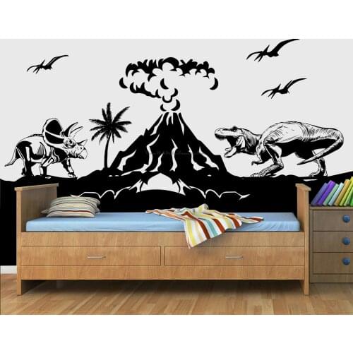 Dinosaur Jurassic Tyrannosaurus Volcano Vinyl Wall Sticker Dinosaur Palm Sticker Kids Girl Boy Teen Room Bedroom Decoration 8