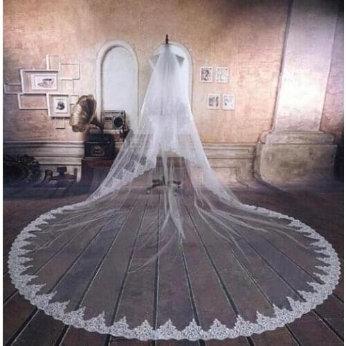 Gorgeous Cathedral 3M Long Wedding Veil White/ Ivory Two Layer Lace Wedding Tulle Veil With Comb