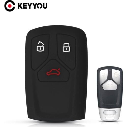 KEYYOU Silicone Car Key Case For Audi A4 allroad B9 Q5 Q7 TT TTS 2016 2017 2018 Keyless Entry Fob Car Key Remote Fob Cover