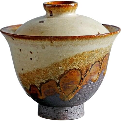 Retro Tea Tureen Coarse Pottery Kiln Gaiwan Hand Made Japanese Style Kung Fu Tea Bowl Ceramic Tea Ceremony Decorations