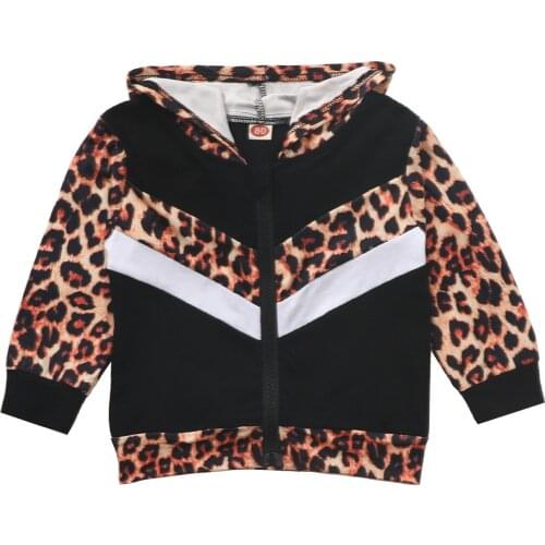 1-6Yrs Baby Girls Leopard Tops Cotton Hooded T-Shirts Kids Girls Long Sleeve Spring Autumn Clothing Outfits