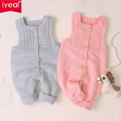 IYEAL Infant Baby Knitted Romper Girls Boys Autumn Winter Sweater Jumpsuit Sleeveless Cotton Toddler Overalls Baby Clothes 3-18M