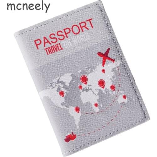 World Map Travel Passport Holder Gray ID Card Passport Cover Leather Men/Women Bank Credit Card Holder Ticket Folder 1PC