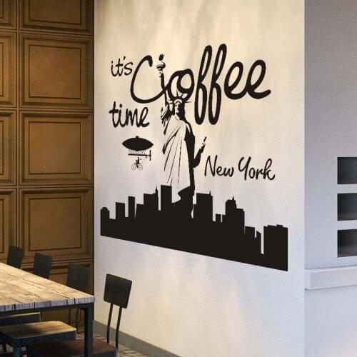 Coffee House Sign Logo New York City Silhouette Cafe Decor Cup Mug Wall Decal Sticker Vinyl For Window Door