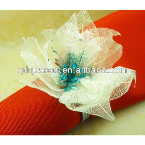 Wedding napkin ring white leaf and clear acrylic napkin holder