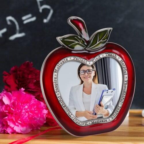 LASODY Apple Shaped Zinc Alloy Picture Frame Thank You Teacher Frame Thanksgiving Gifts Home Desktop Photo Frame Decoration