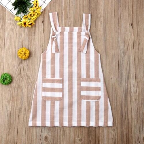 Pudcoco Summer Toddler Baby Girl Clothes Sleeveless Striped Strap Dress Casual Pockets Summer Sundress