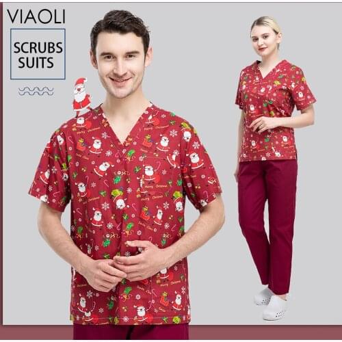100% Cotton Medical Surgical Doctor Nursing Scrubs Tops Dental Hospital Beauty Salon Lab Spa Working Comfortable Medical Clothes