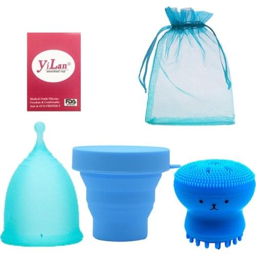 Medical Silicone Womens Menstrual Cups Feminine Hygiene Reusable Menstrual Collectors Disinfection Cups & Cleansing Brushes