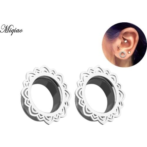 Miqiao 2pcs Ear Flesh Tunnel Plugs Piercing Stainless Steel Flower Ear Gauges Ear Expander Piercing Body Jewelry 6-20MM