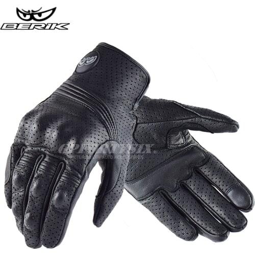 Motorcycle Gloves Cow Leather 3D Berik Rider Motorbike Locomotive Gloves Touch Screen Full Finger Guantes Moto Breathable Black