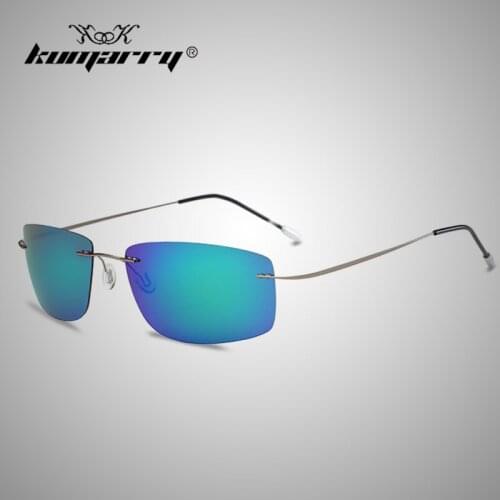 KUMARRY Rimless Square Polarized Sunglasses Men Lightweight Titanium Material Mens Drivers Sun Glasses Mirrored UV400 KTM031