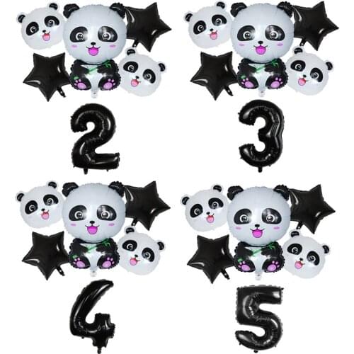 1Set Cartoon Animal Black Foil Number Balloon Set Star Panda Childrens Birthday Party Decoration Baby Shower Kids Animal Ballon