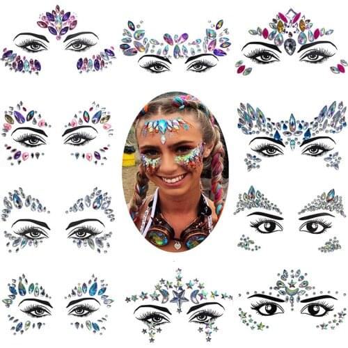 Eyebrow Face Body Art Masquerade Shiny Face Decoration 3D Crystal Sticker Music Festival Drill Sticker Temporary Tattoo Sticker