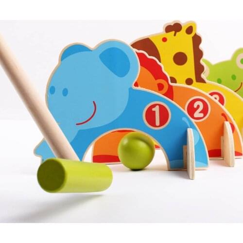 New Kids Wooden Cartoon Animals Gateball Toys Family Outdoor Croquet Golf Toy Parent Children Games
