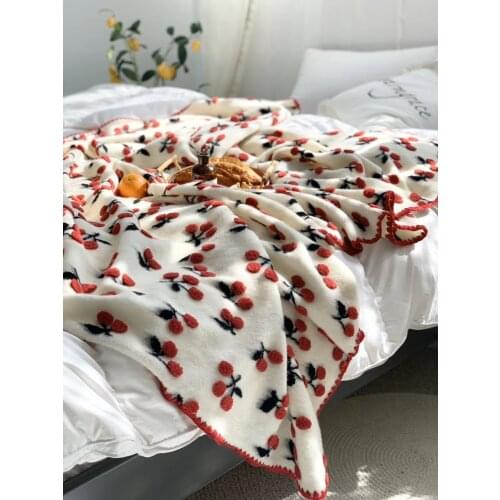 3D Cherry StrawberryJacquard Wool Mixed Baby Blanket Sweet Baby Girl Swaddle Blanket Crib Beddings Newborn Receiving blanket