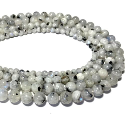 Wholesale 100% Natural Black Spot Blue Moonstone Round Stone Beads For Jewelry Making DIY Bracelet Necklace Earrings 4/6/8MM