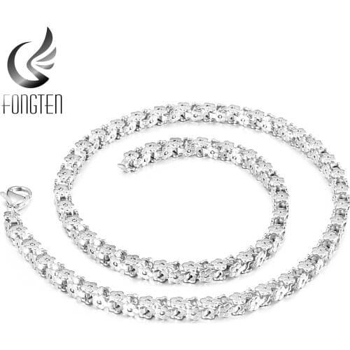 Fongten Curb Flower Shape Men Women Necklace Gold/Silver Color Stainless Steel Shiny Simple 5mm DIY Making Jewelry