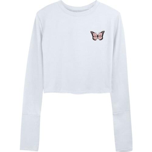 Sexy Pink Butterfly Top Cotton Fashion Long Sleeve T-shirt for Lady O Neck Women Tops Clothes Graphic Tees Hip Hop 90s Pant Set