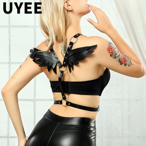 UYEE Sexy Womens Harajuku Body Waist Wings Leather Harness Underwear Body Cage Belts Lingerie Harajuku Punk Suspenders