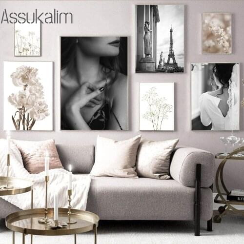 Plant Posters And Prints Architectural Poster Blooming Flower Art Painting Woman Print Nordic Wall Pictures Living Room Decor