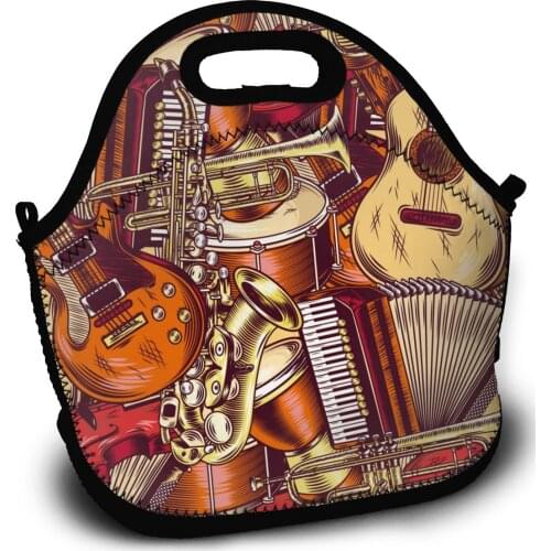 Portable Insulated Thermal Bento Lunch Box Retro Musical Instrument Picnic Storage Bag Pouch Lunch Bags